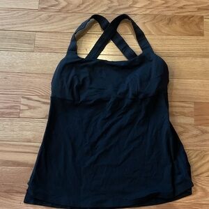 Lululemon Black Halter Top built in bra no pads crossover racer back tank
